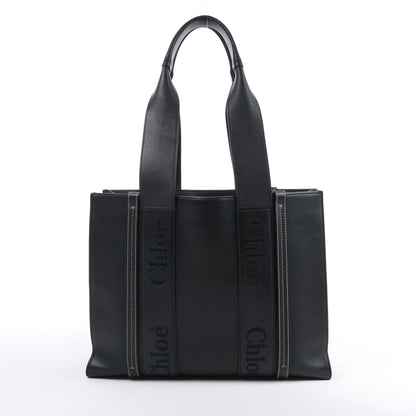 Chloe Woody Medium Leder-Einkaufstasche Schwarz