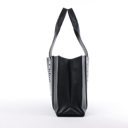 Chloe Woody Medium Leder-Einkaufstasche Schwarz