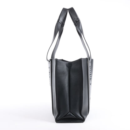 Chloe Woody Medium Leder-Einkaufstasche Schwarz