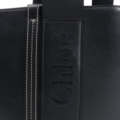 Chloe Woody Medium Leder-Einkaufstasche Schwarz