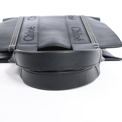 Chloe Woody Medium Leder-Einkaufstasche Schwarz