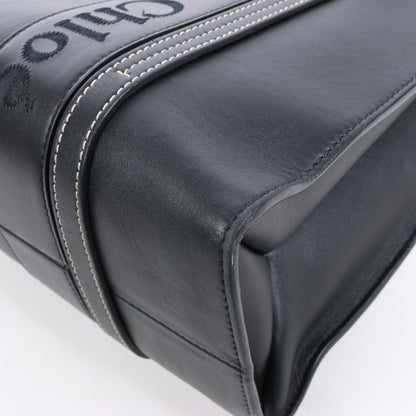 Chloe Woody Medium Leder-Einkaufstasche Schwarz