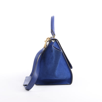 CELINE Trapezleder x Wildleder 2Way Handtasche in Blau