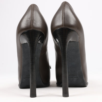 Lanvin Paris Platform Leather Jewel Embellished Heels in  Gray Size 37.5