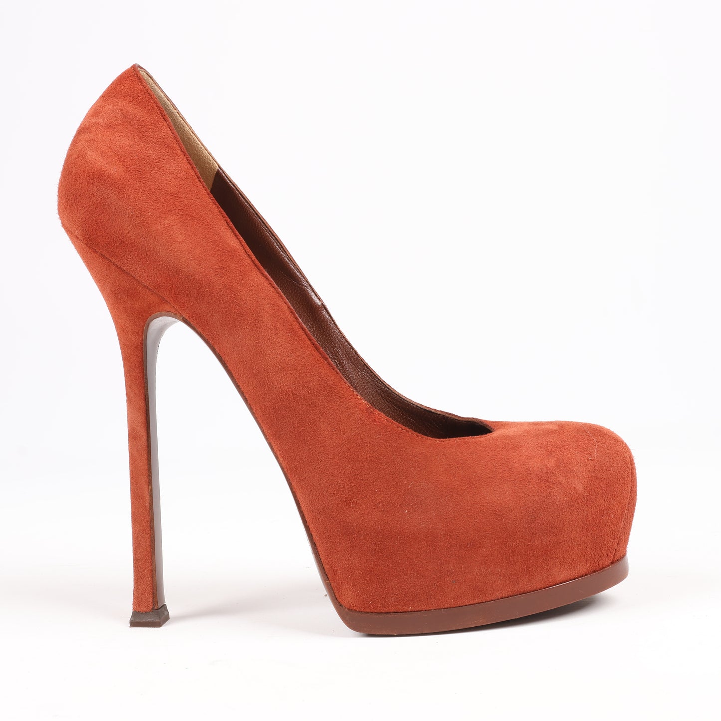 Saint Laurent Tribute Two Brown Suede Pumps Size 37.5 EU