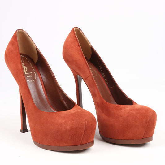 Saint Laurent Tribute Two Pumps aus braunem Wildleder, Größe 37,5 EU