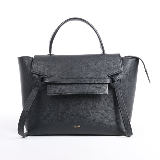 CELINE Gürteltasche aus genarbtem Kalbsleder, Micro 2Way Handtasche in Schwarz