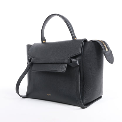CELINE Gürteltasche aus genarbtem Kalbsleder, Micro 2Way Handtasche in Schwarz