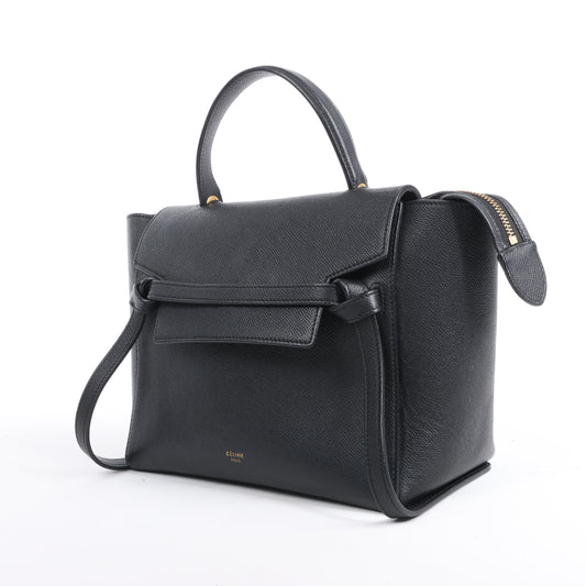 CELINE Gürteltasche aus genarbtem Kalbsleder, Micro 2Way Handtasche in Schwarz