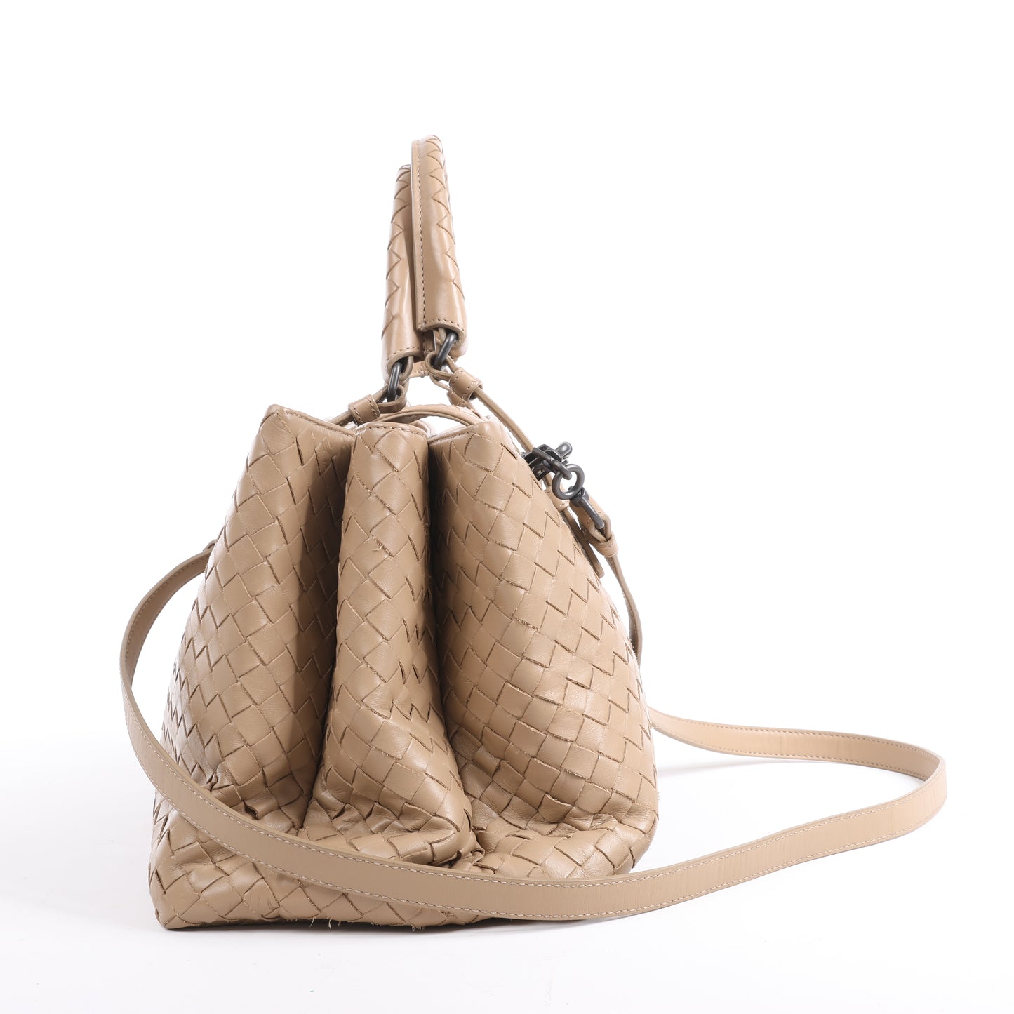Bottega Veneta Intrecciato Roma Lederhandtasche in Beige