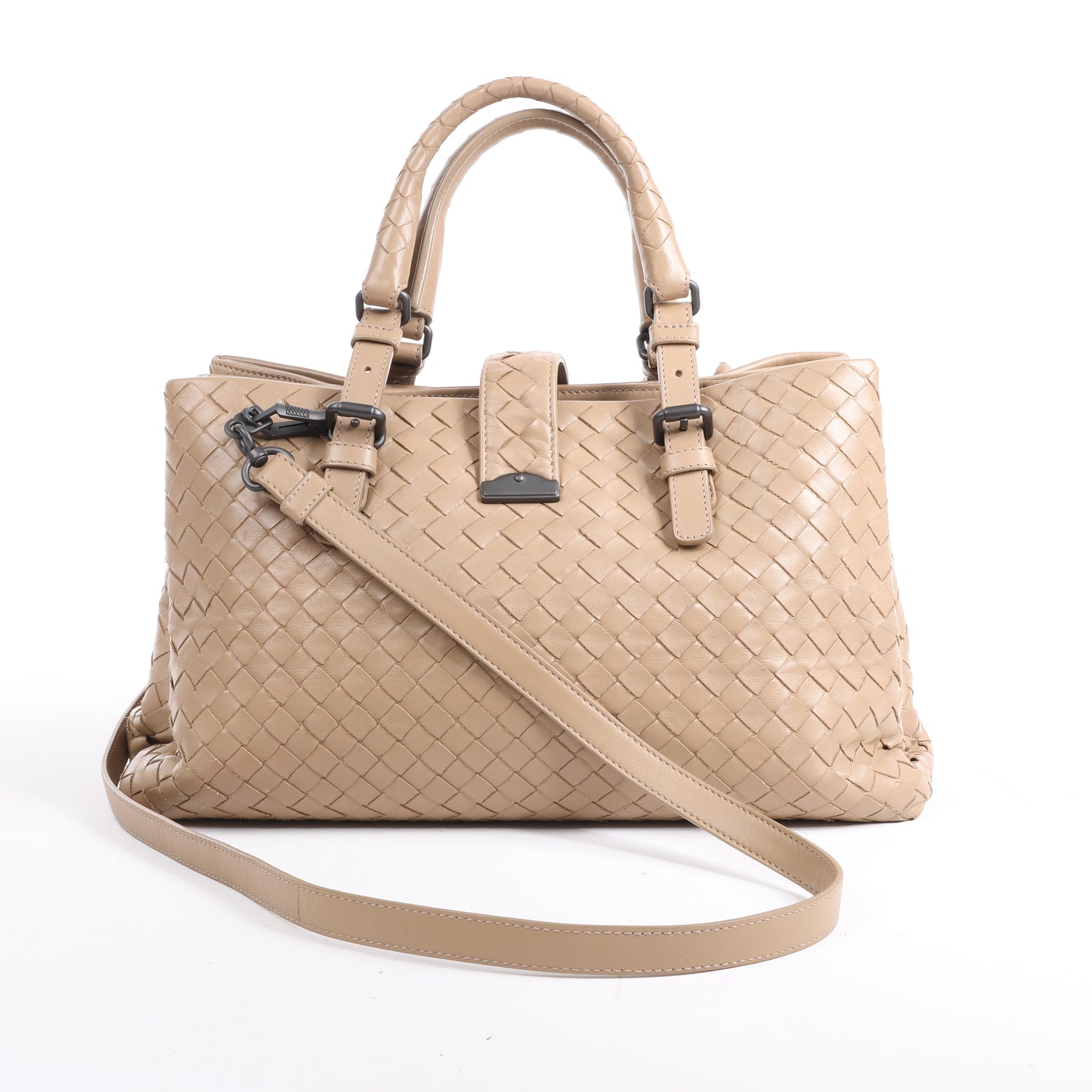 Bottega Veneta Intrecciato Roma Lederhandtasche in Beige