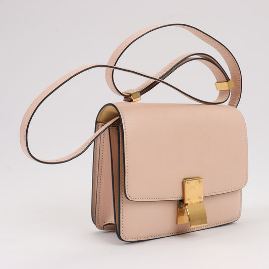 CELINE Classic Box kleine Umhängetasche aus Leder in Puderbeige