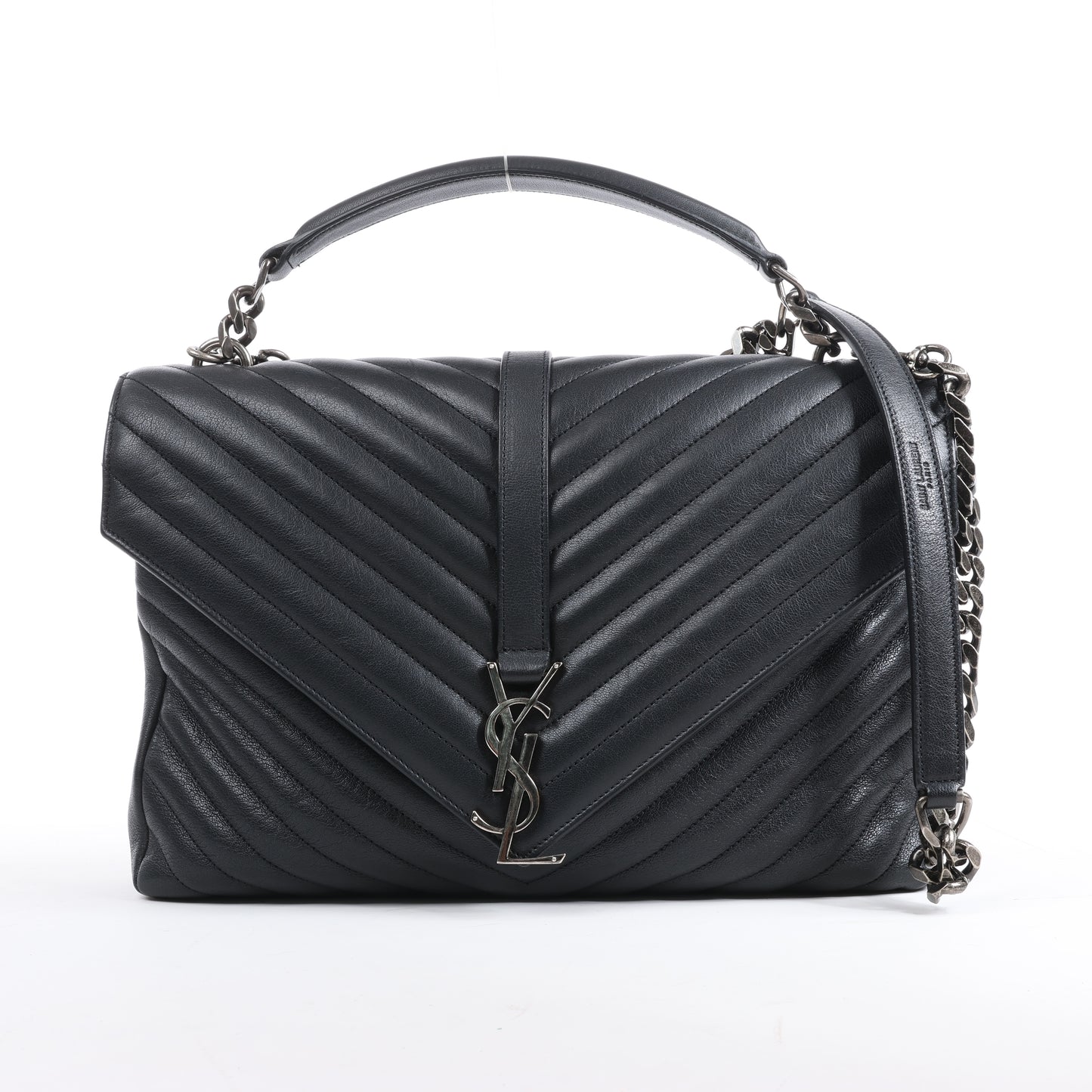 Sac bandoulière chaîne en cuir Saint Laurent Paris College noir