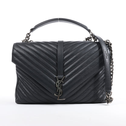 Sac bandoulière chaîne en cuir Saint Laurent Paris College noir