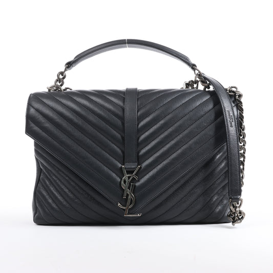 Saint Laurent Paris – College – Schwarze Schultertasche aus Leder mit Kettenriemen
