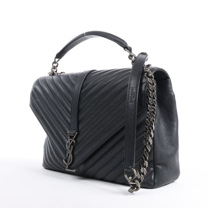 Sac bandoulière chaîne en cuir Saint Laurent Paris College noir