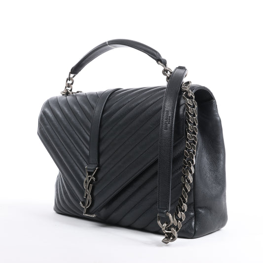 Saint Laurent Paris – College – Schwarze Schultertasche aus Leder mit Kettenriemen