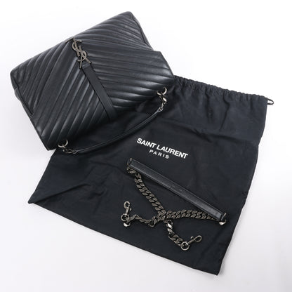 Sac bandoulière chaîne en cuir Saint Laurent Paris College noir