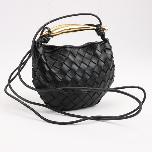 Bottega Veneta Intrecciato Sardines Leder Umhängetasche in Schwarz