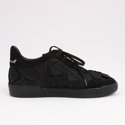 CHANEL Camelia Lace x Wildleder Sneakers in Schwarz G34815, Größe 37