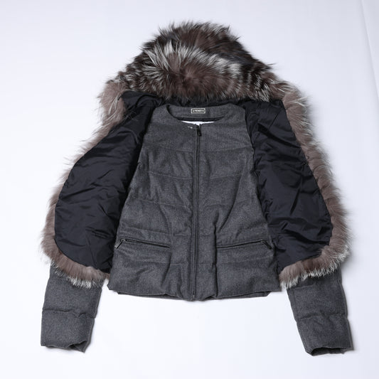 Fendi Wool-Blend Puffer Jacket with Fur Trim, Size 40