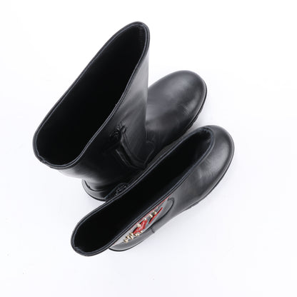 Dolce &amp; Gabbana Lederstiefel Schwarz x Rote Nieten Pailletten Patch in Größe 37 EU