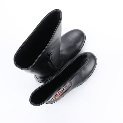 Dolce & Gabbana Leather Boots Black x Red Studs Sequins Patch in Size 37 EU