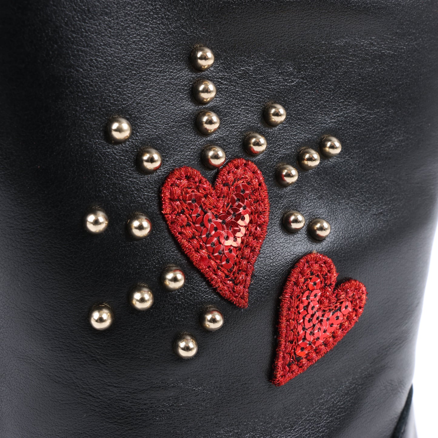Dolce & Gabbana Leather Boots Black x Red Studs Sequins Patch in Size 37 EU