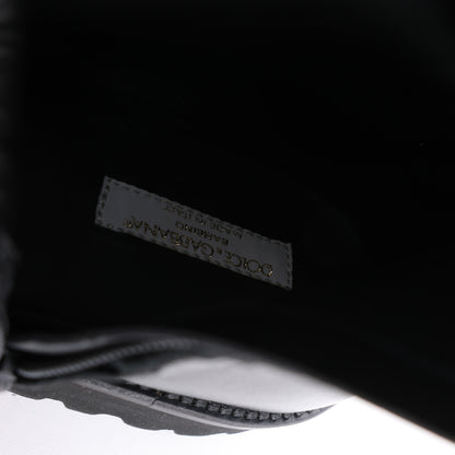 Dolce &amp; Gabbana Lederstiefel Schwarz x Rote Nieten Pailletten Patch in Größe 37 EU