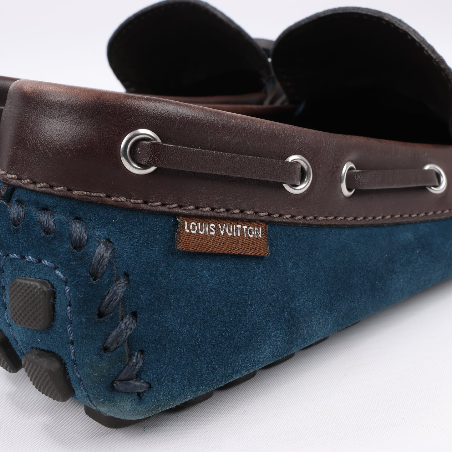 Mocassins Louis Vuitton 14 ans en daim bleu marine et marron, taille 43 EU, ND0114