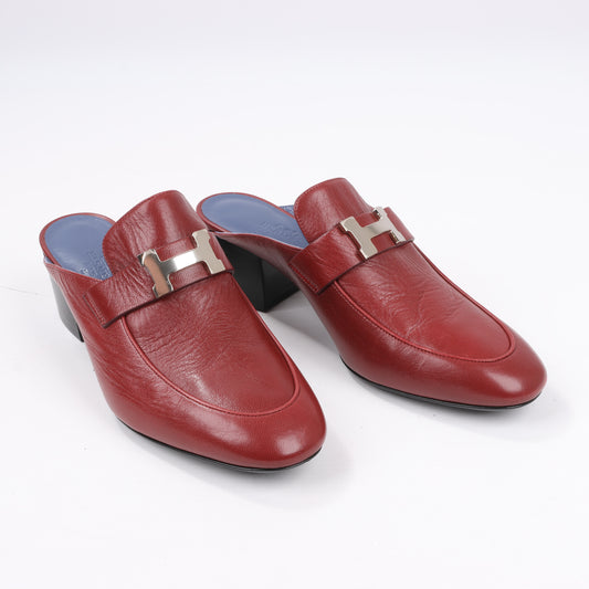 Hermes Paradis Leder Pantolette Constance in Burgund, Größe 37,5 EU