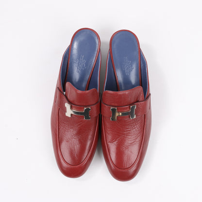 Hermes Paradis Leder Pantolette Constance in Burgund, Größe 37,5 EU