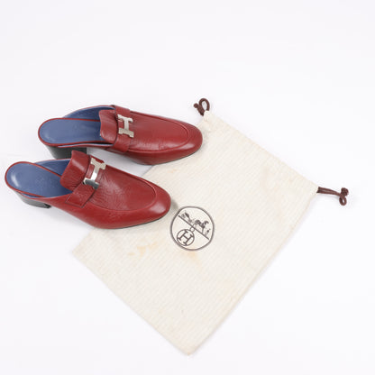 Hermes Paradis Leder Pantolette Constance in Burgund, Größe 37,5 EU