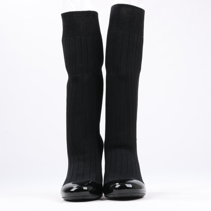 Chanel Coco Mark Lackleder Pumps Stricksocken Docking in Schwarz, Größe 38 EU