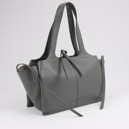 Celine Tri-Fold Leather Shoulder Bag in Grey