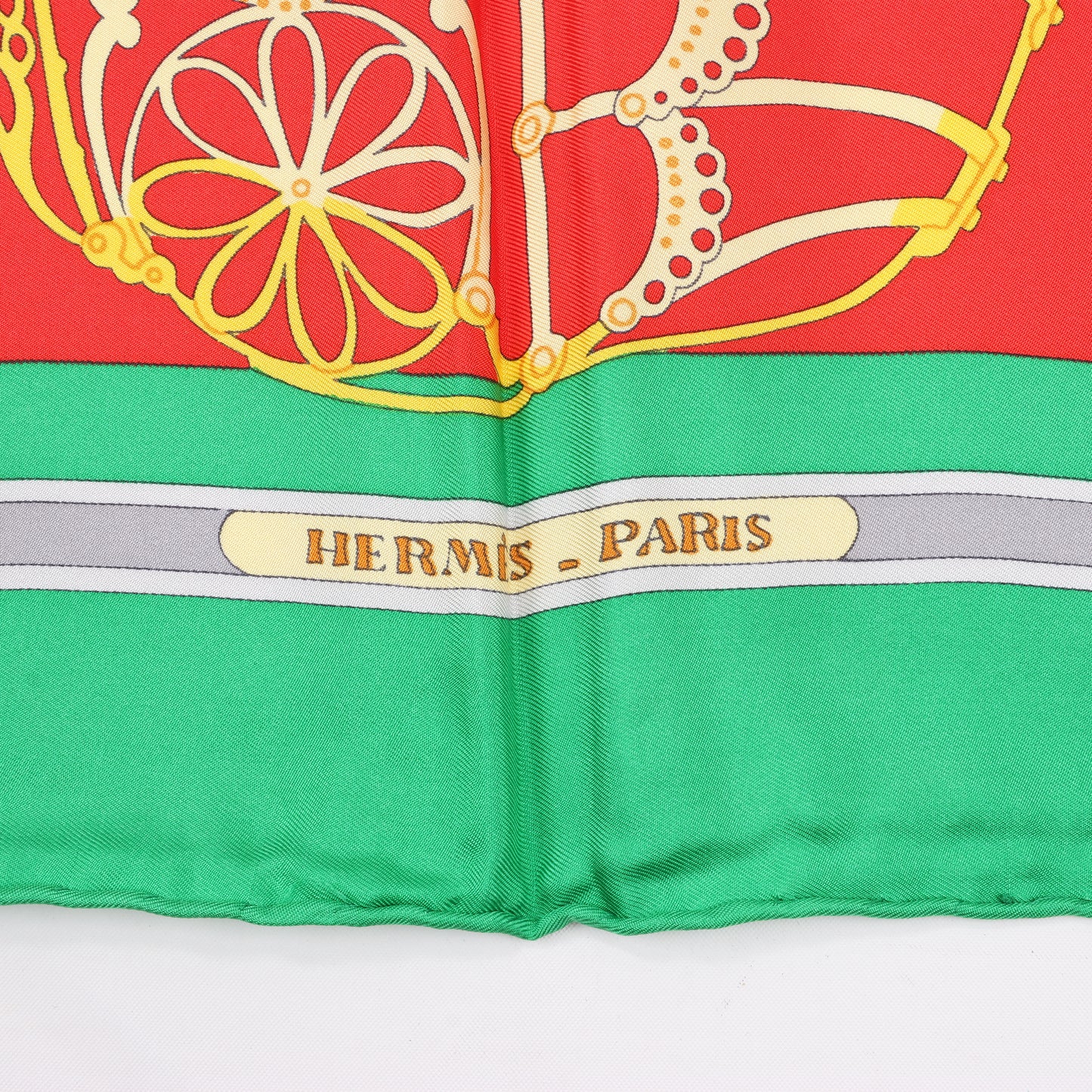 Hermès Carré 90 "LES MUSEROLLES" 100% Silk Scarf in Red x Green