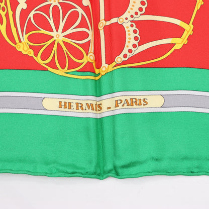 Hermès Carré 90 "LES MUSEROLLES" 100% Silk Scarf in Red x Green