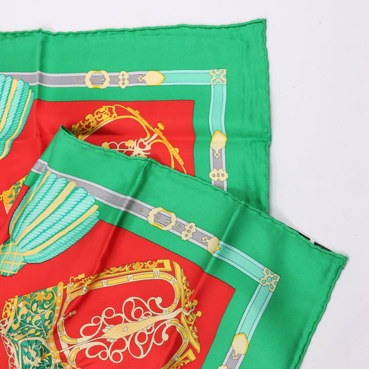 Hermès Carré 90 "LES MUSEROLLES" 100% Silk Scarf in Red x Green