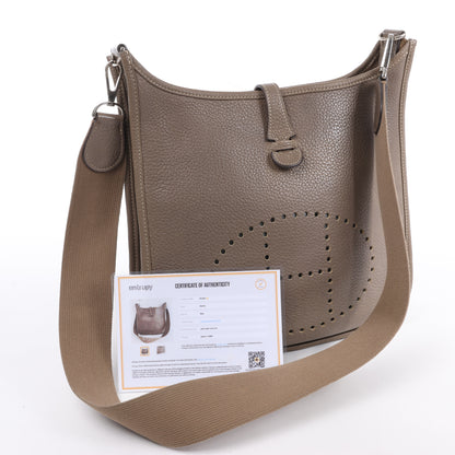 Hermès Evelyne 1 29 PM Taurillon Clemence Taupe Silber Metallbeschläge L: 2008