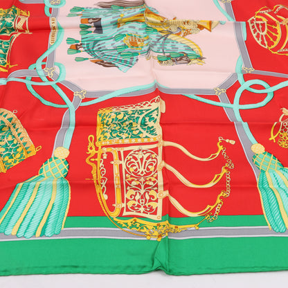 Hermès Carré 90 "LES MUSEROLLES" 100% Silk Scarf in Red x Green