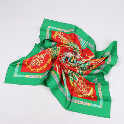 Hermès Carré 90 "LES MUSEROLLES" 100% Silk Scarf in Red x Green