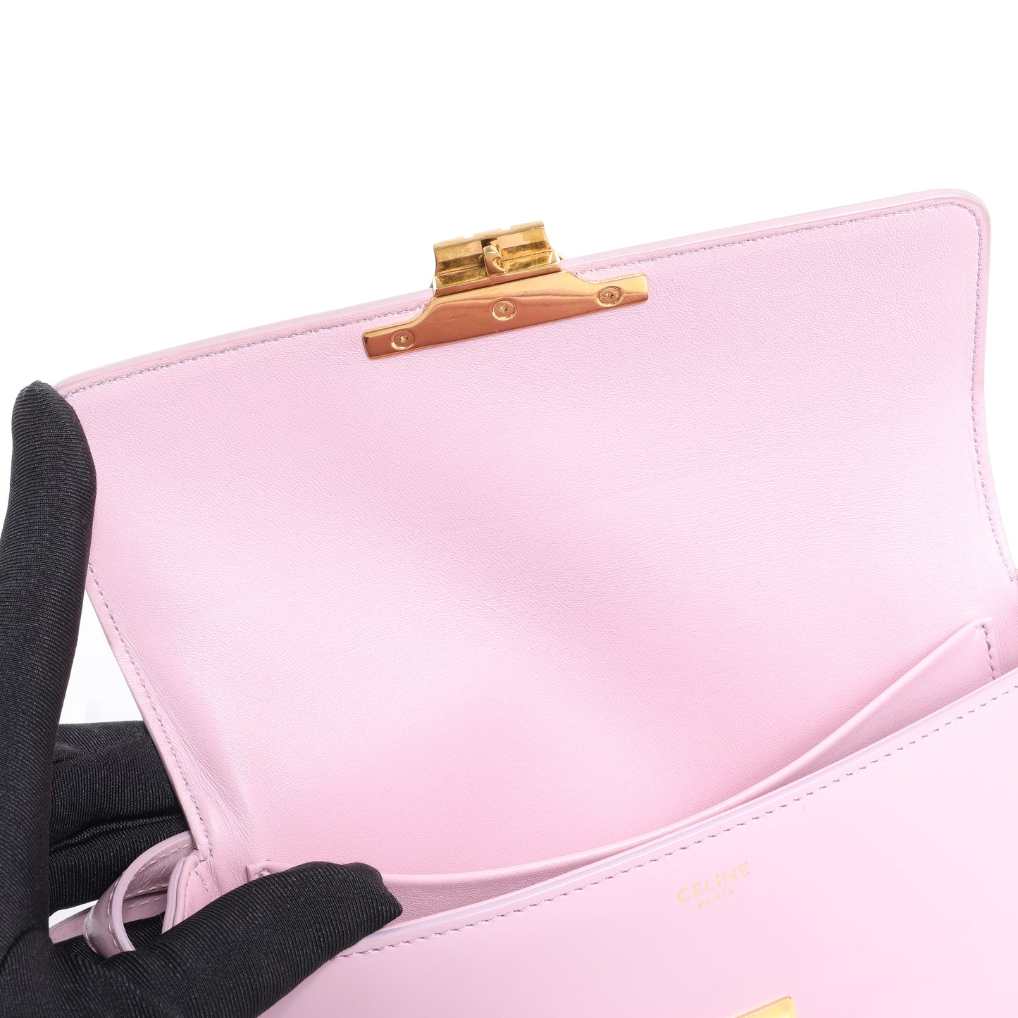 Celine Triomphe, kleine Schultertasche aus glattem Leder in Rosa