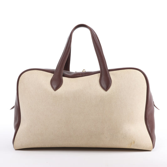 HERMES Victoria 43 Taurillon x Toile Reisetasche in Braun x Beige