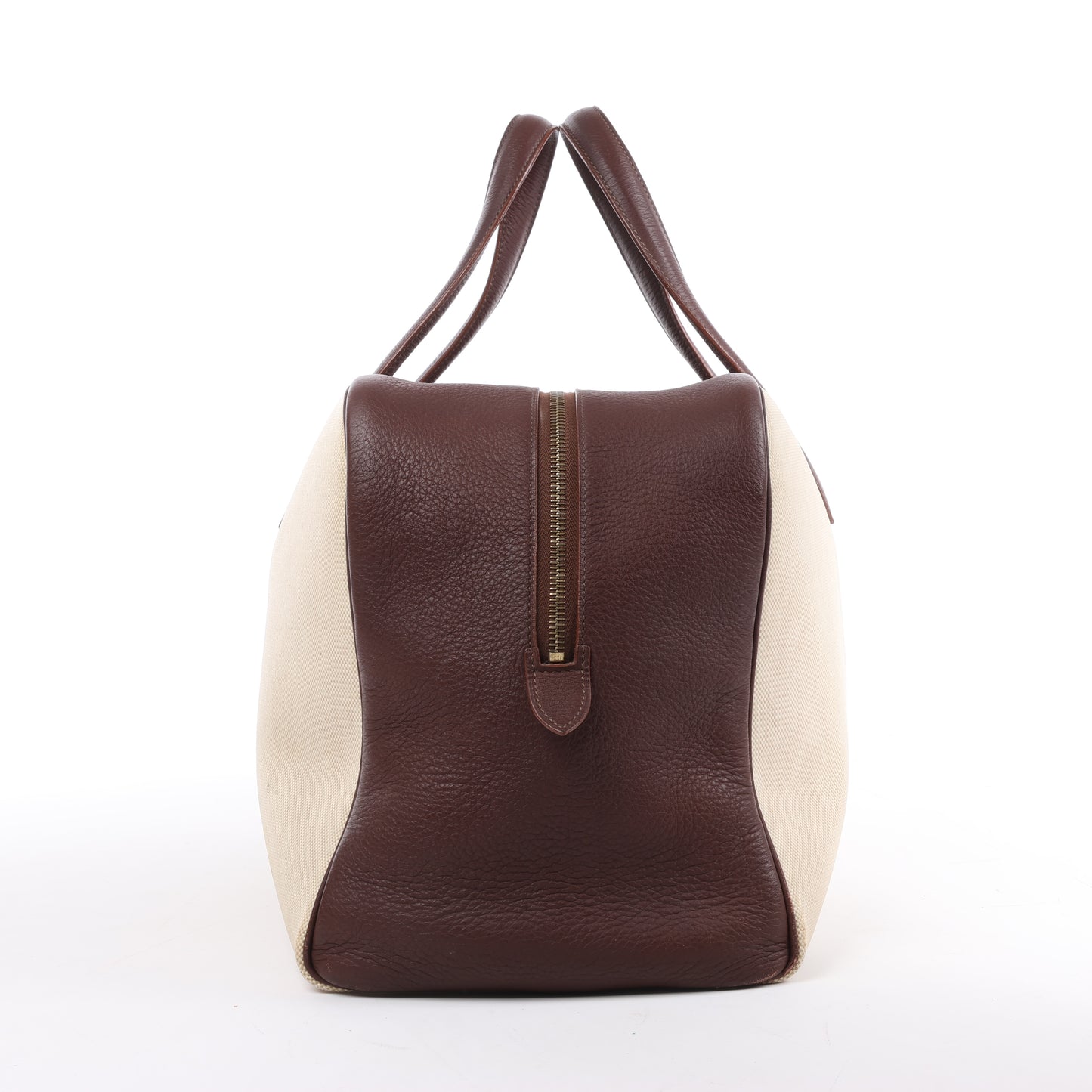 HERMES Victoria 43 Taurillon x Toile Reisetasche in Braun x Beige