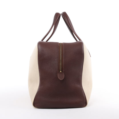 HERMES Victoria 43 Taurillon x Toile Reisetasche in Braun x Beige