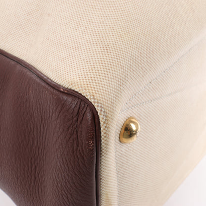 HERMES Victoria 43 Taurillon x Toile Reisetasche in Braun x Beige