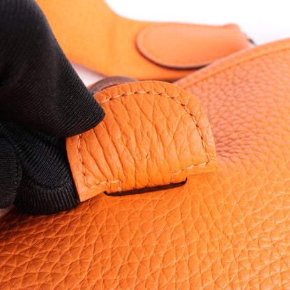 HERMES Evelyne 1 33 GM Taurillon Clemence Orange Silber Metallbeschläge Umhängetasche □JO: 2011