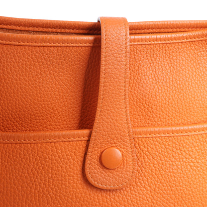 HERMES Evelyne 1 33 GM Taurillon Clemence Orange Silber Metallbeschläge Umhängetasche □JO: 2011