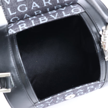 BVLGARI B.Zero 1 Denim- und Lederhandtasche in Schwarz x Marineblau 