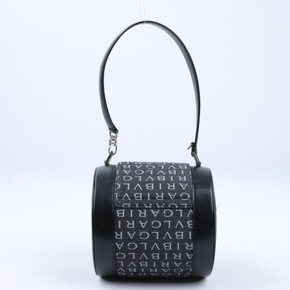 BVLGARI B.Zero 1 Denim- und Lederhandtasche in Schwarz x Marineblau 